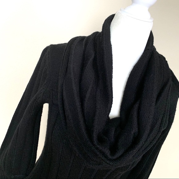 SOLD - BEBE Cowl Neck Bubble Sleeves Black DRESS - Picture 2 of 9